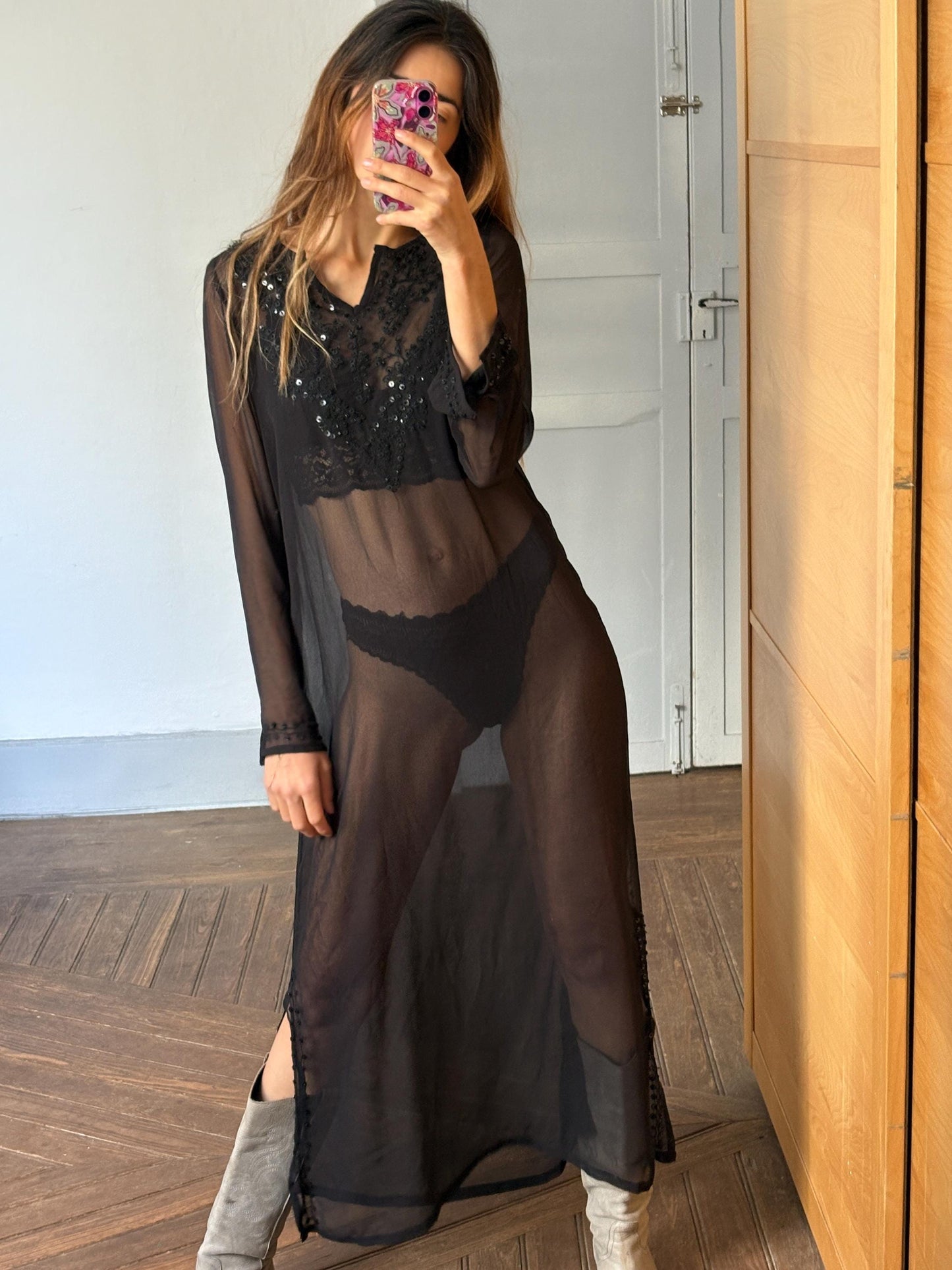 Sheer black summer dress, Sexy 80s party dress, Sequin long dress, Bikini dress, See through beach dress party disco dress,