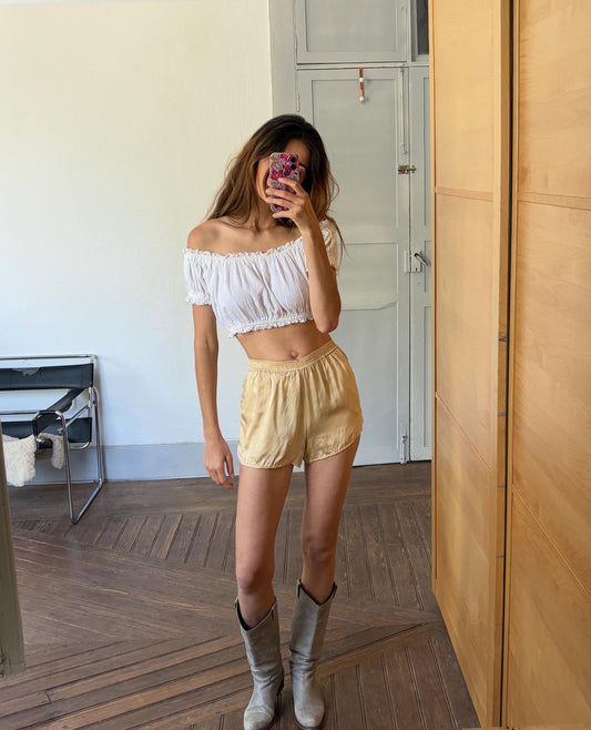 Vintage 100% Silk Sleeping Shorts American Vintage, Size S, Luxury Shiny Color Loungewear Elastic Waist, Wardrobe Essential