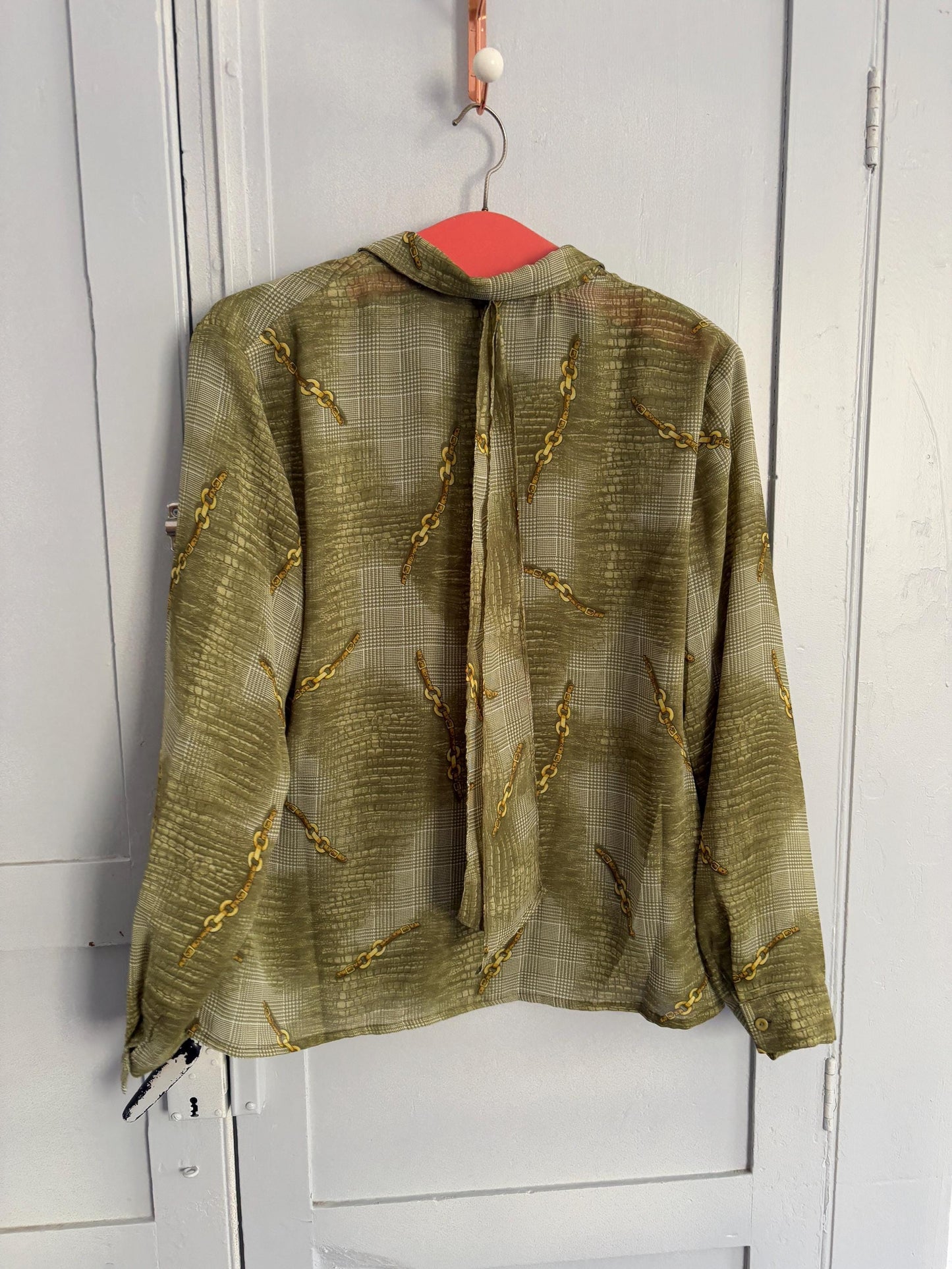 Vintage Green Bow Tie Blouse, 60s Retro Top