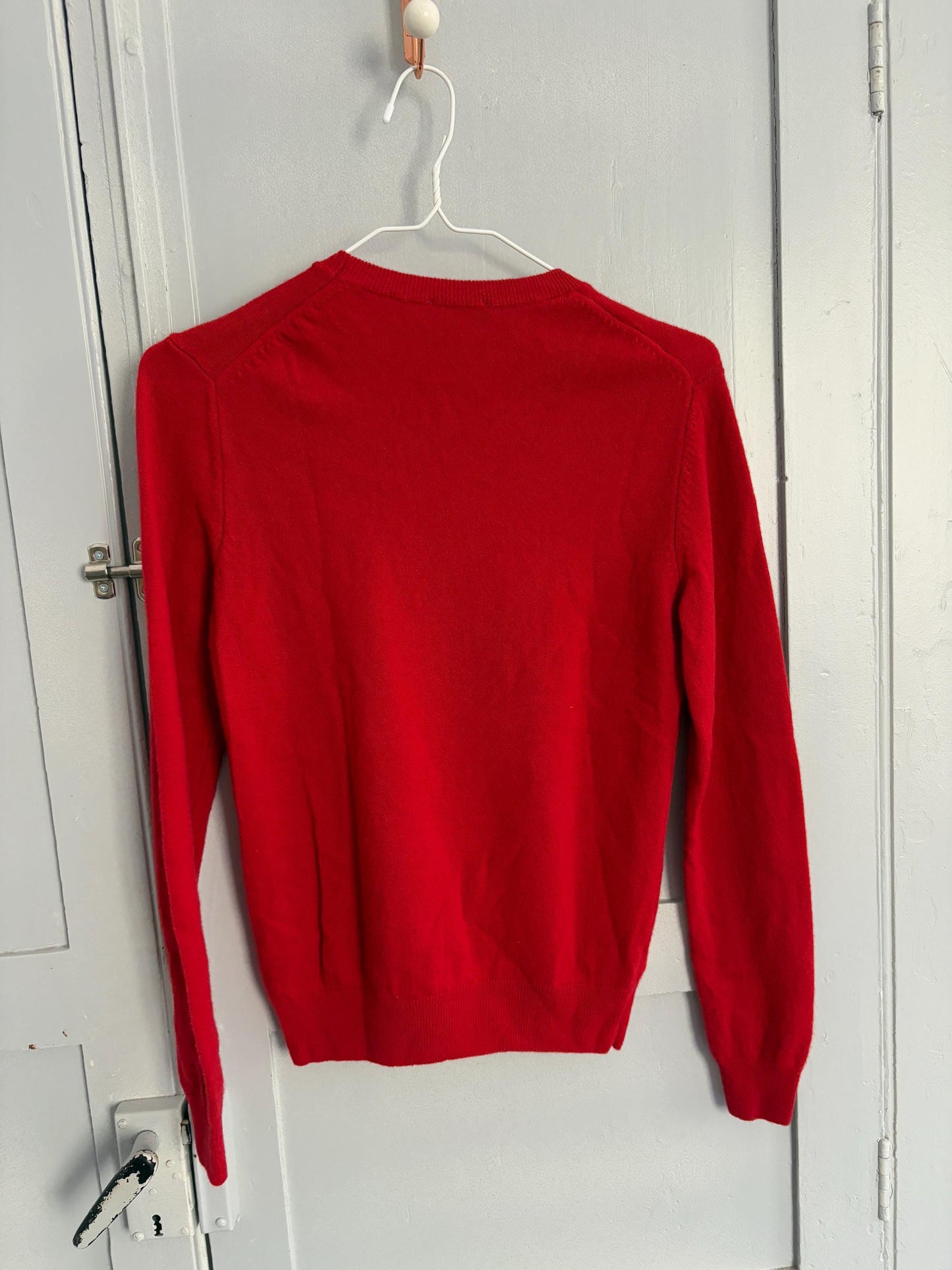 Vintage 100 % wool vibrant red crew neck jumper, Soft long sleeve pullover, United colors of Benetton winter sweater, XS