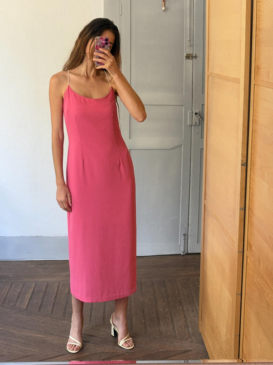 Vintage Mercedes Boza pink wedding guest dress, Maxi Bridesmaid dress, Sleeveless Summer Prom dress, Size L - XL