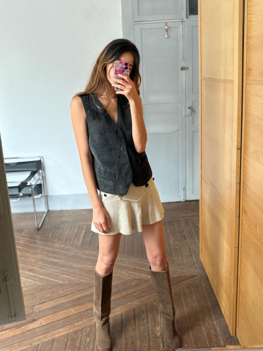 Vintage Genuine Leather Vest Made in England Suede Button-Up Gilet Unisex Western Boho Waistcoat Men's XL