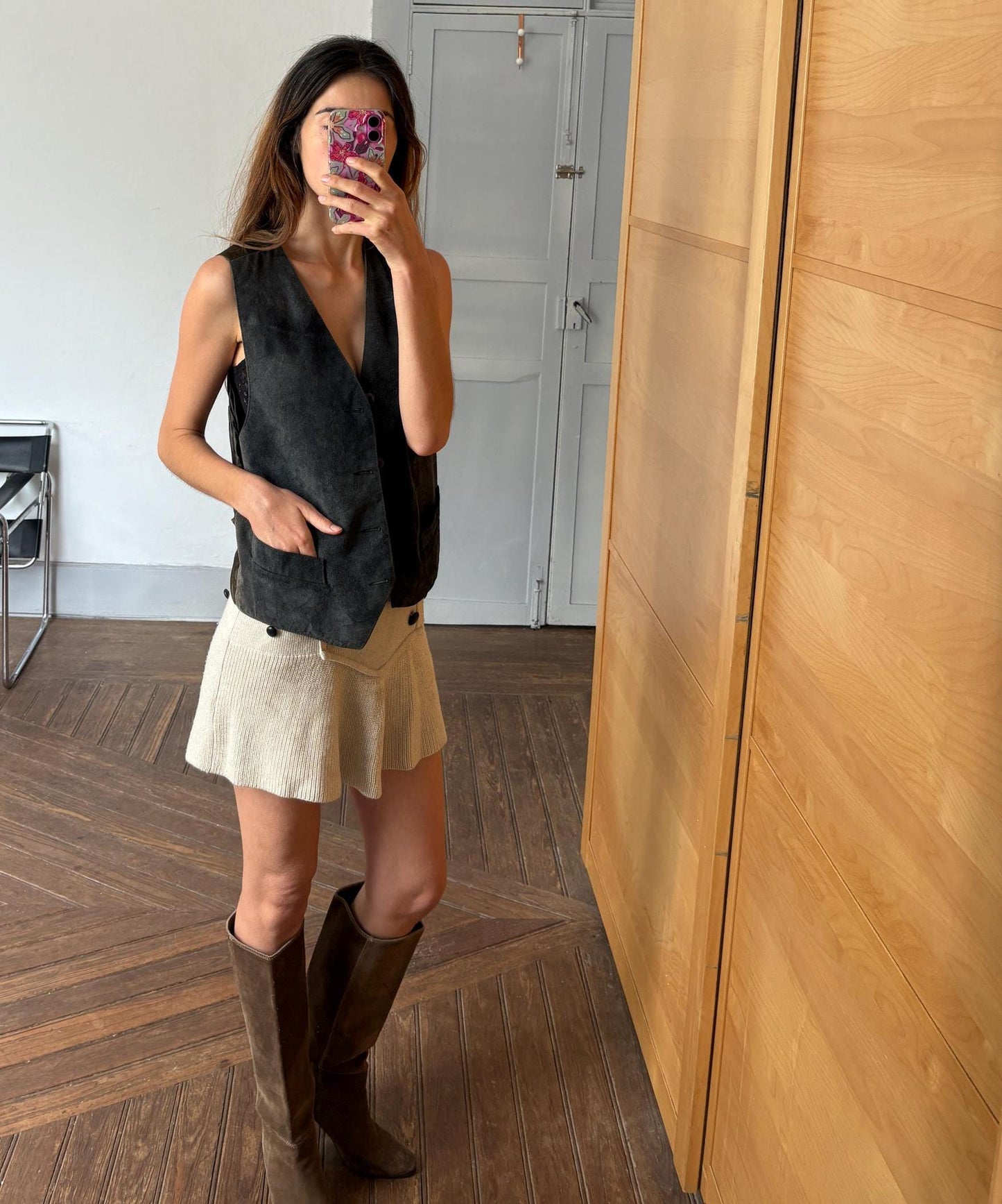 Vintage Genuine Leather Vest Made in England Suede Button-Up Gilet Unisex Western Boho Waistcoat Men's XL