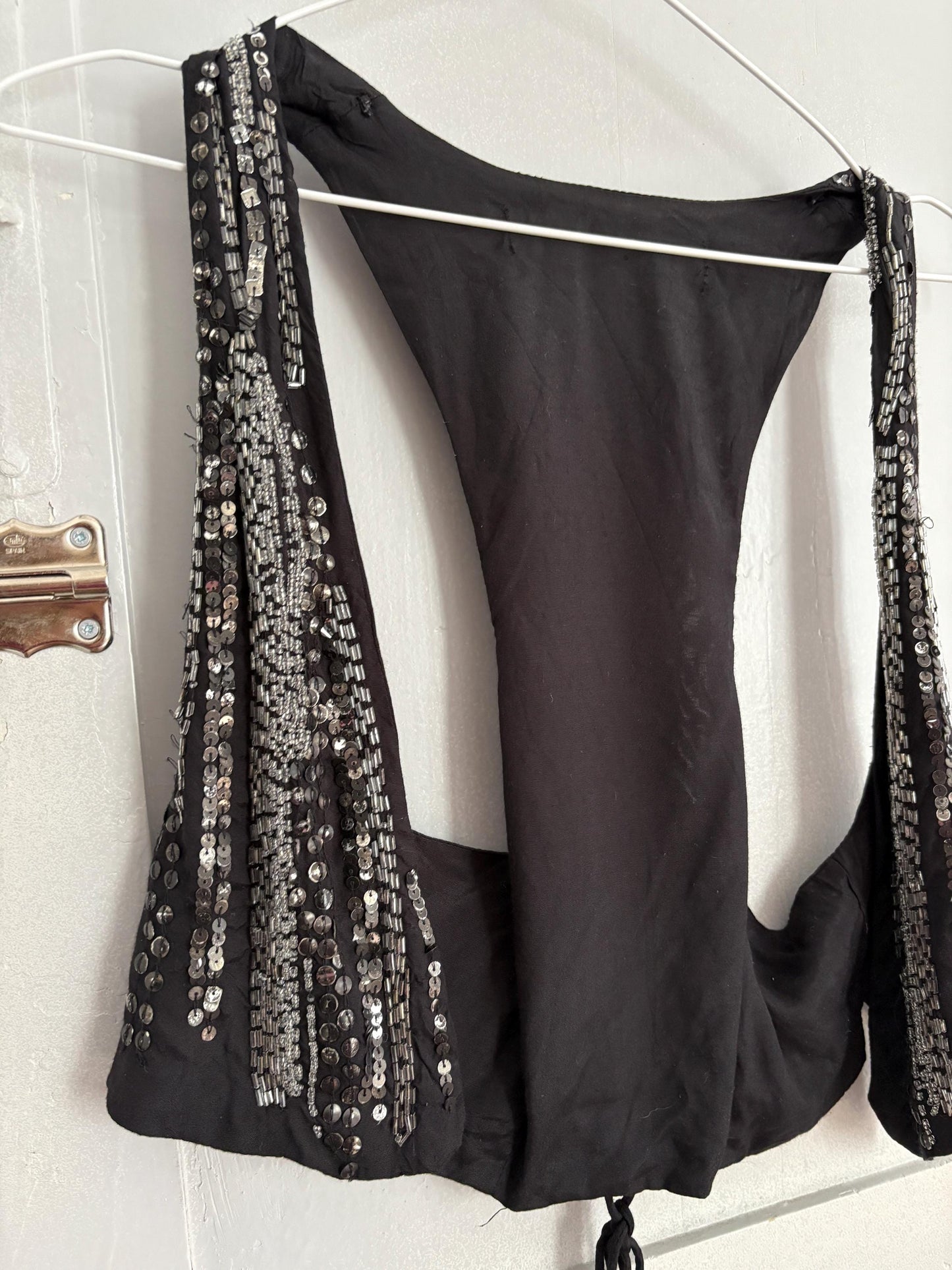 Vintage luxury embellished black gilet, Festive sequin embroidered Vest, Sleeveless Women bolero, Smart Christmas eve waistcoat, Size XS - S