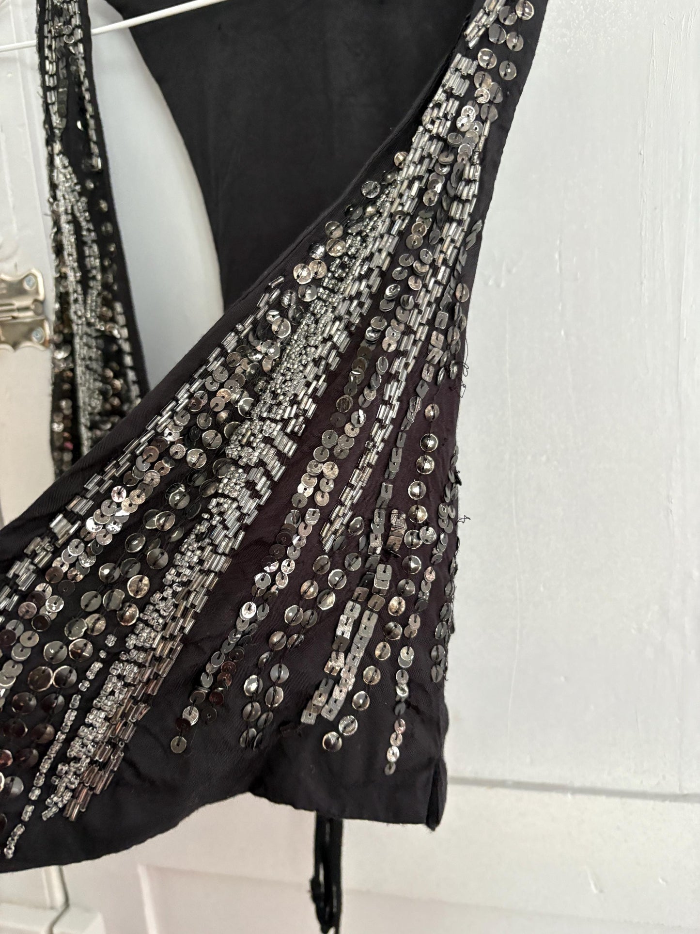 Vintage luxury embellished black gilet, Festive sequin embroidered Vest, Sleeveless Women bolero, Smart Christmas eve waistcoat, Size XS - S