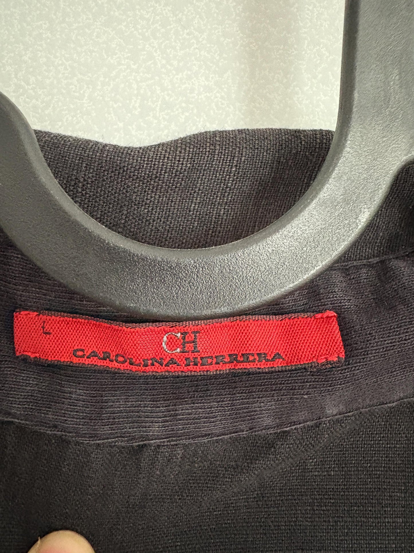 Vintage Carolina Herrera Black Shirt – Gold Button Detail Cotton Polo Style Top Size M