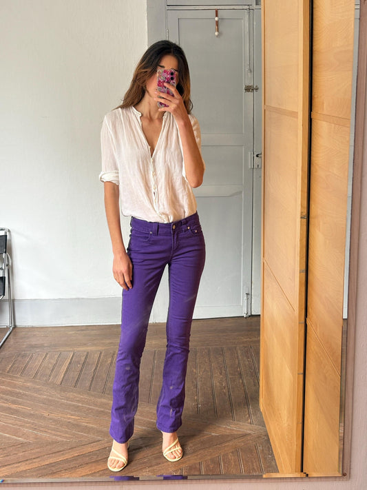 Vintage Pedro del Hierro Sport purple denim pants, Spanish designer jeans, low waist Y2K skinny fit, 90s sexy millennial style, Barbiecore,