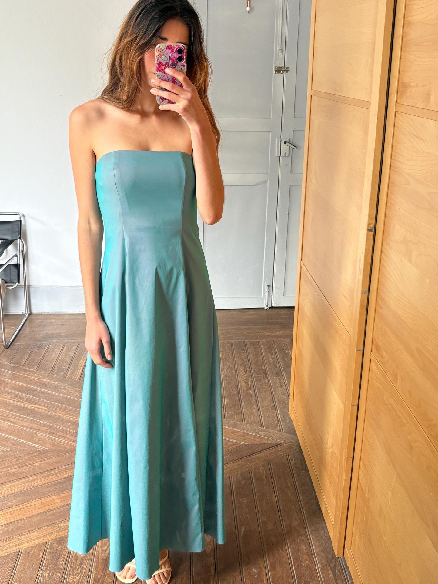 Vintage Strapless Blue Formal Dress, Shiny Wedding Guest Dress, Elegant Corset Bodice Gown, Long Evening Dress, Size 12