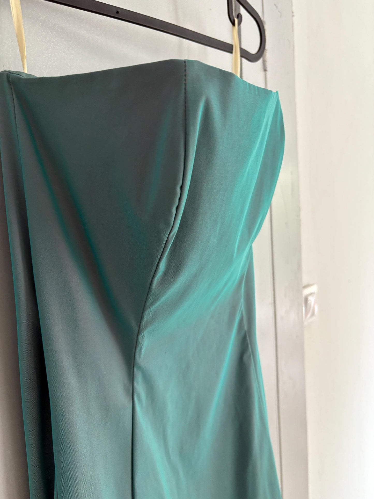 Vintage Strapless Blue Formal Dress, Shiny Wedding Guest Dress, Elegant Corset Bodice Gown, Long Evening Dress, Size 12