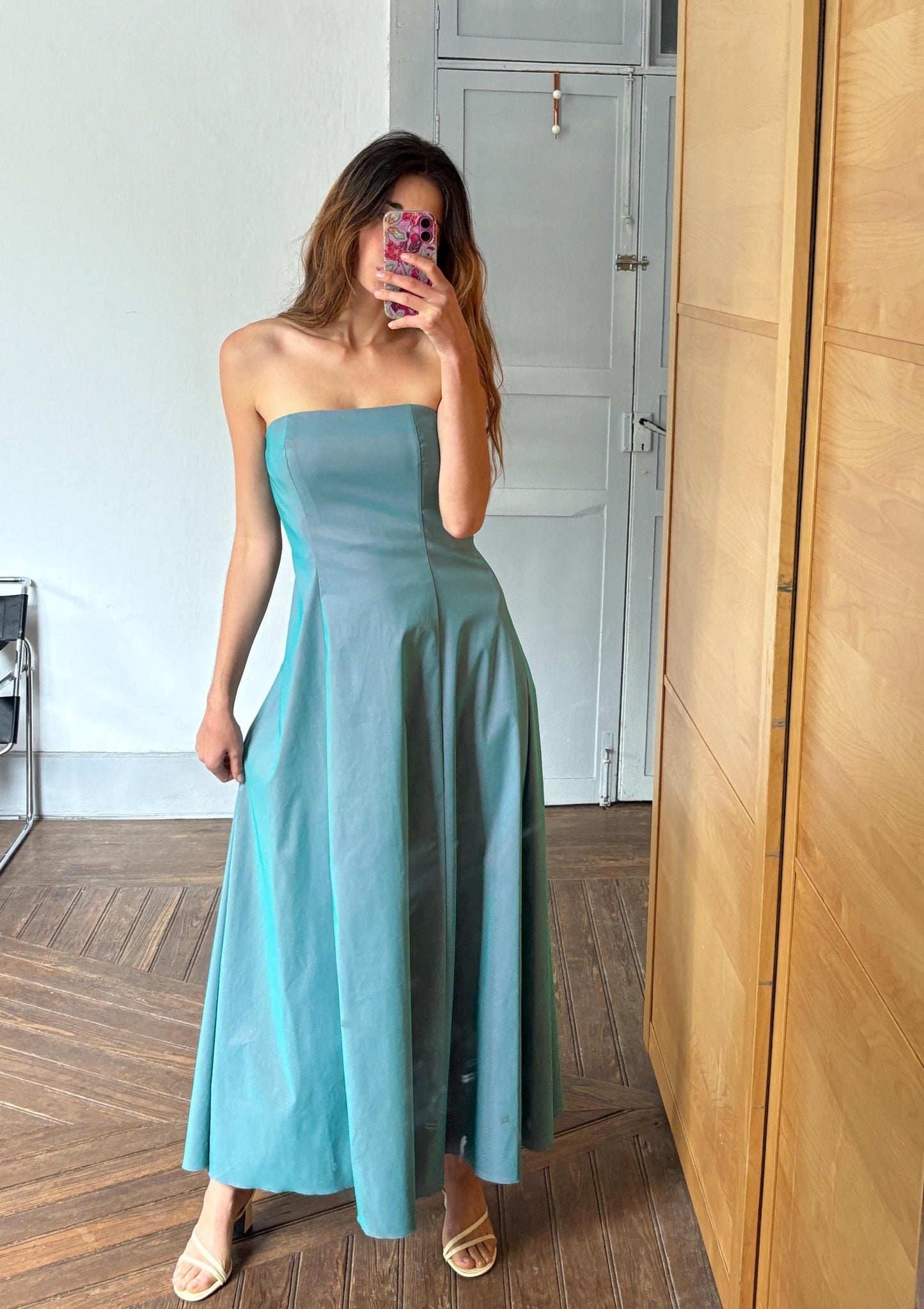 Vintage Strapless Blue Formal Dress, Shiny Wedding Guest Dress, Elegant Corset Bodice Gown, Long Evening Dress, Size 12