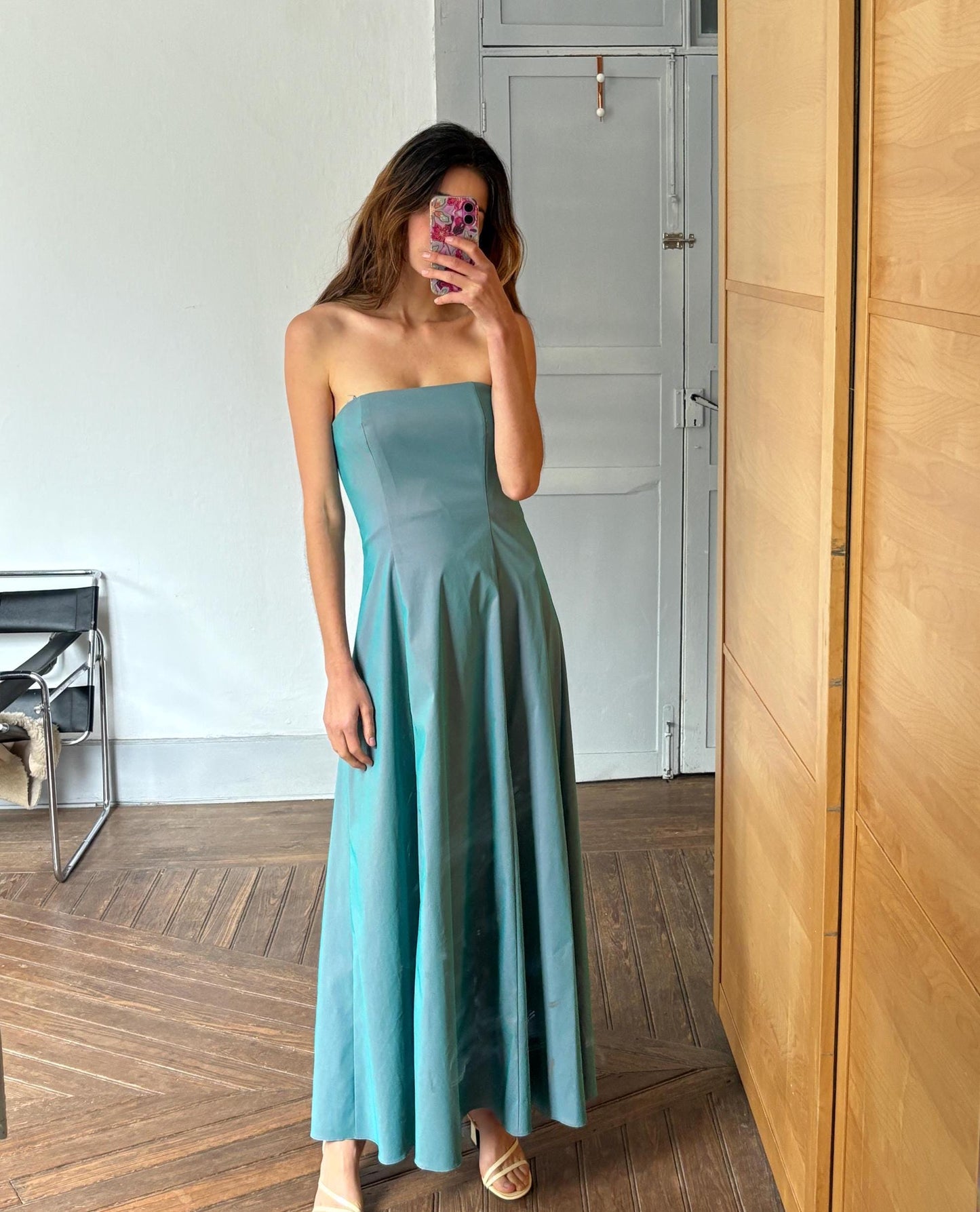 Vintage Strapless Blue Formal Dress, Shiny Wedding Guest Dress, Elegant Corset Bodice Gown, Long Evening Dress, Size 12