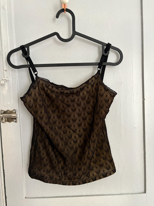 Vintage Black Lace Camisole – Penelope Cotton (El Corte Inglés) – Sheer Floral Mesh Top