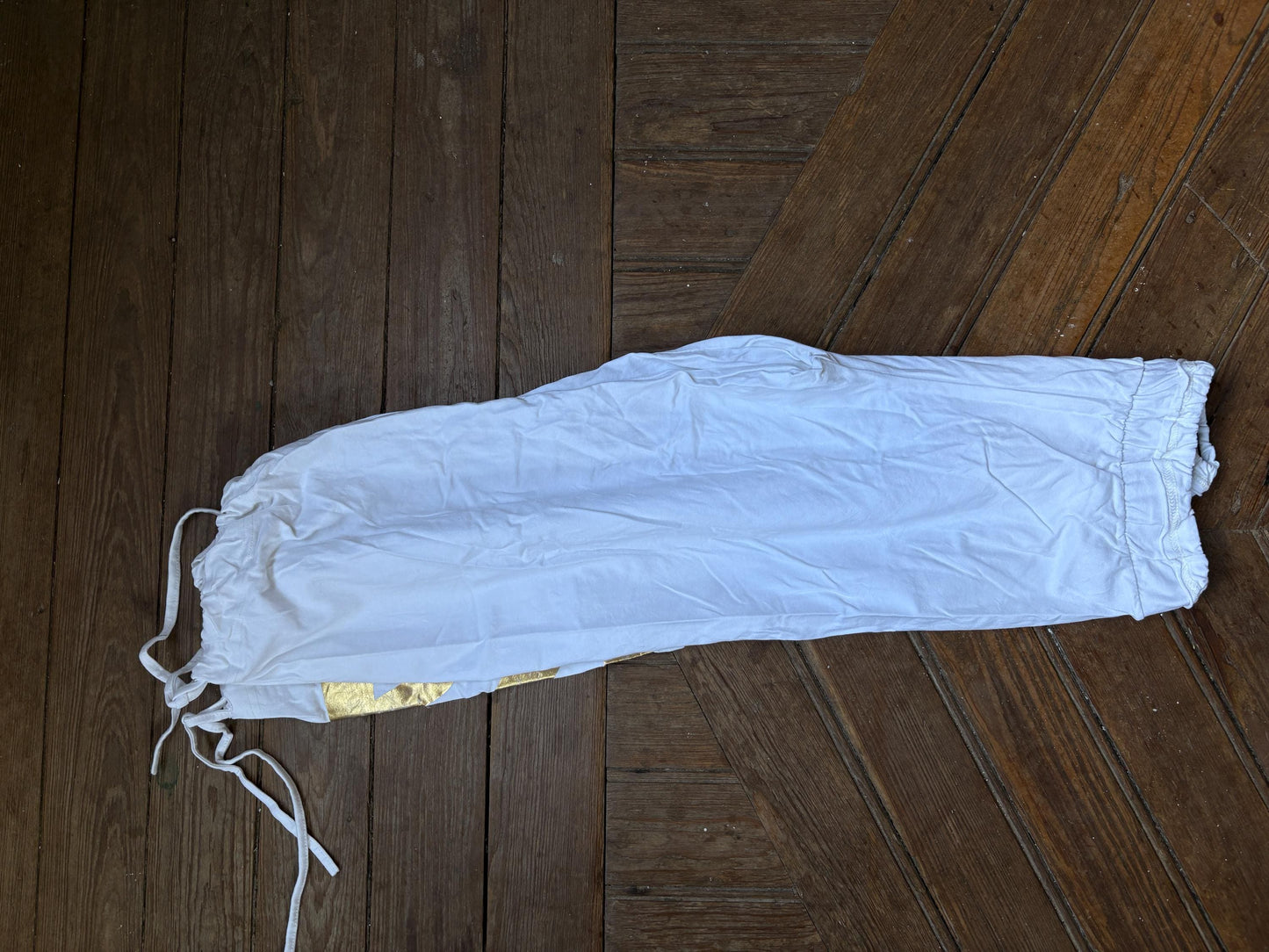 Vintage Atmosfera Danza White & Gold Dance Pants – Italian Chic Meets Sporty Glam, S