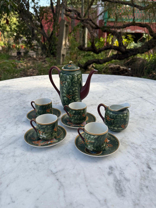 Vintage Hand-Painted Japanese Tea Set – Kutani Moriage Dragon Design, Made in Japan 1920s-1940s, Porcelain Teapot & Cups