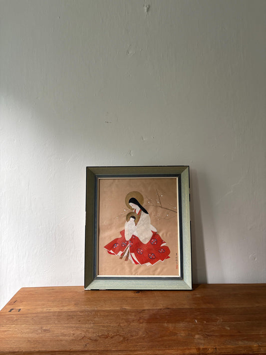 Vintage Japanese Madonna & Child art work with Plum Blossoms – Framed or Unframed Option