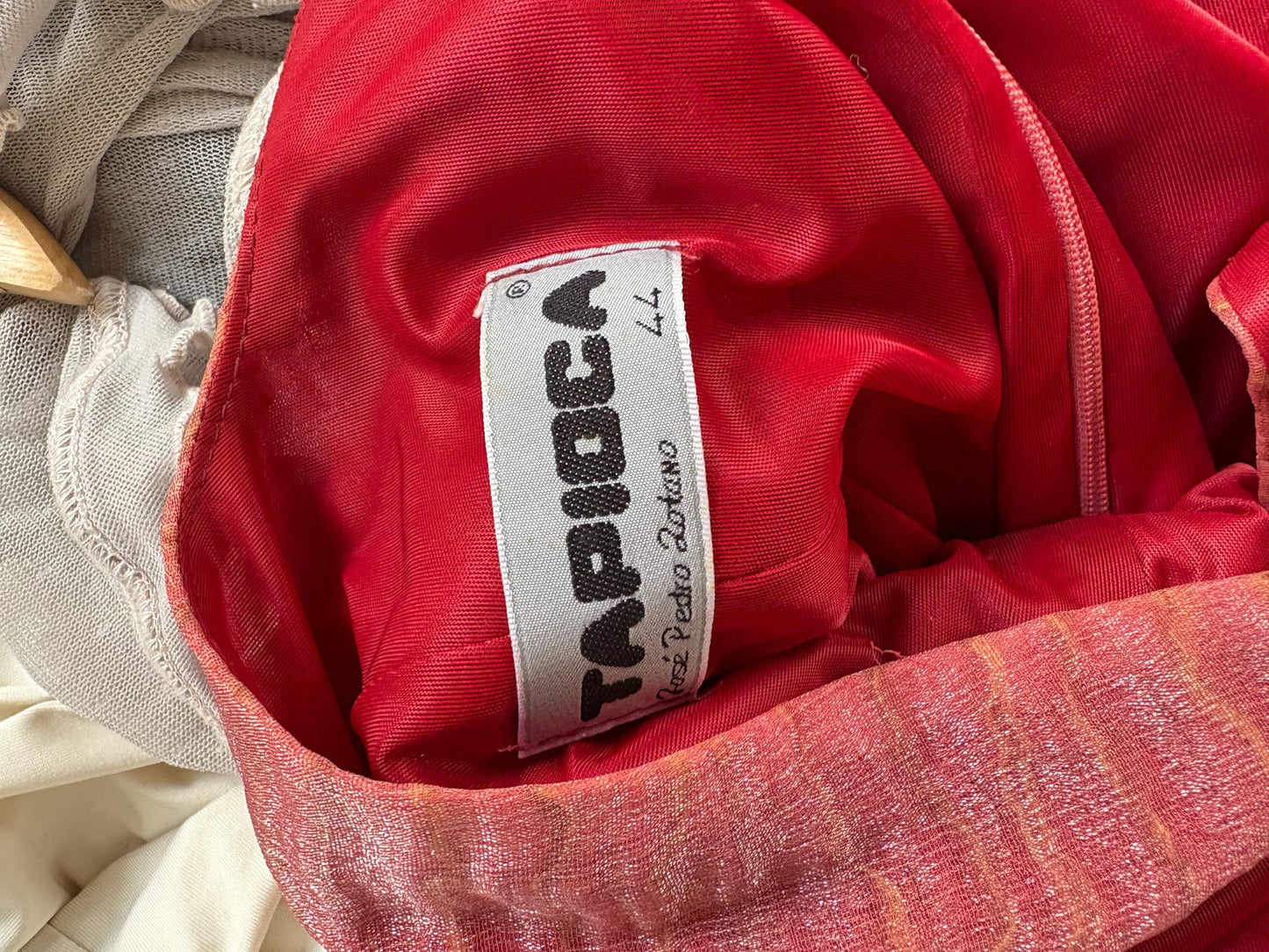 Vintage pink red elegant formal dress, Minimalist modern fit outfit, Luxury Spanish design dress, Simple textured one of a kind woman dress