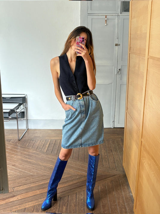 Vintage Light Denim Skirt by MASH Rosemary – 90s Casual Essential,EU38