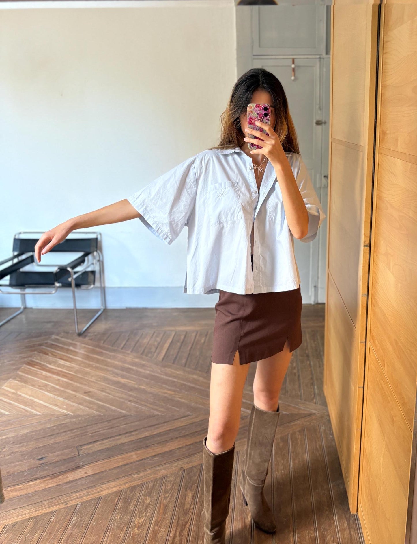 Vintage United Colors of Benetton cropped shirt, Oversized button down light blue crisp woman blouse