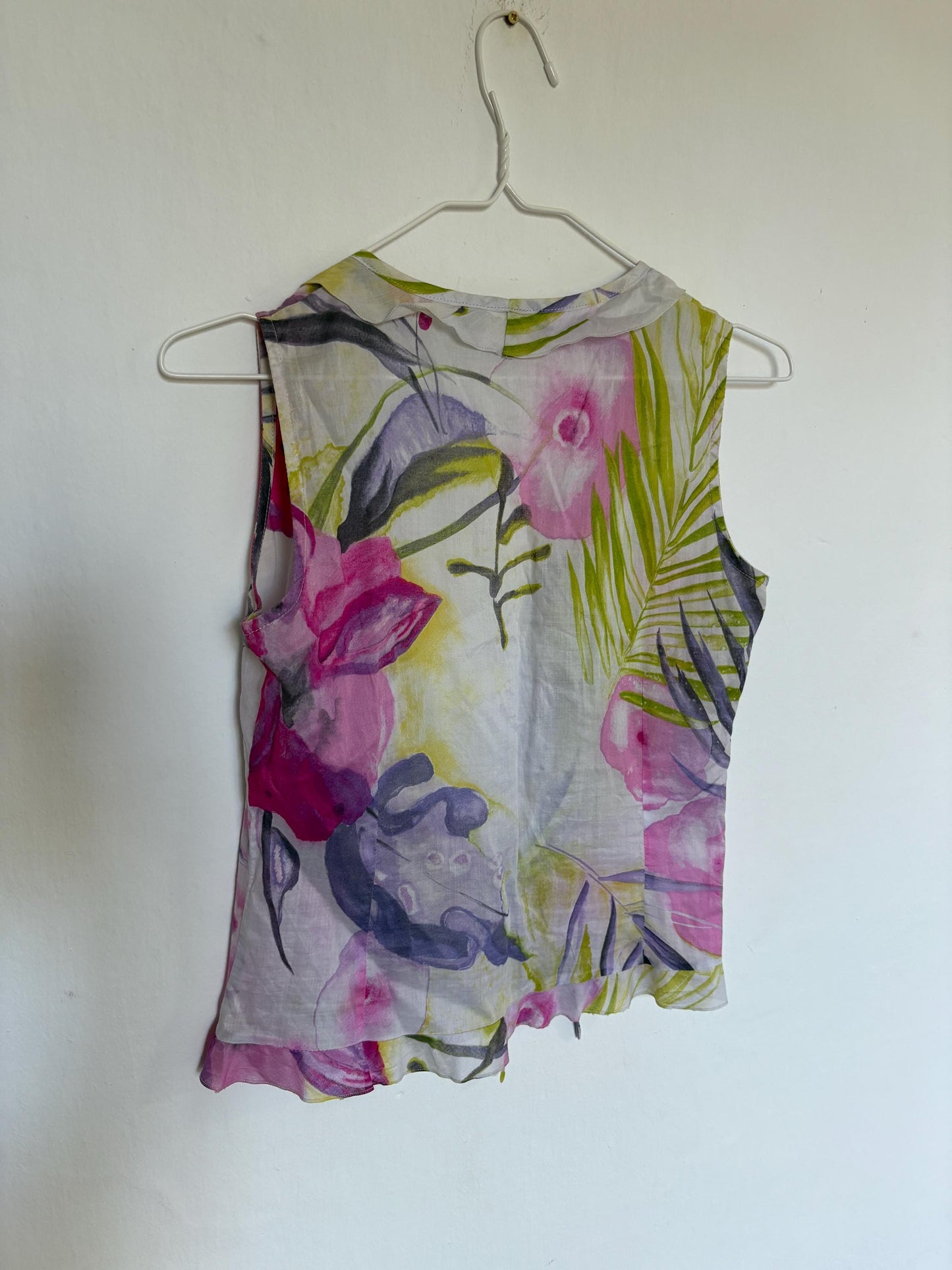 Vintage Floral Camisole – Fun & Sexy Ruffled Summer Top – Unique Minority Brand Blouse – 100% Cotton Size XS - S