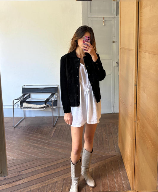 Vintage black suede leather jacket by Evolutions by New World pig leather high quality secondhand S