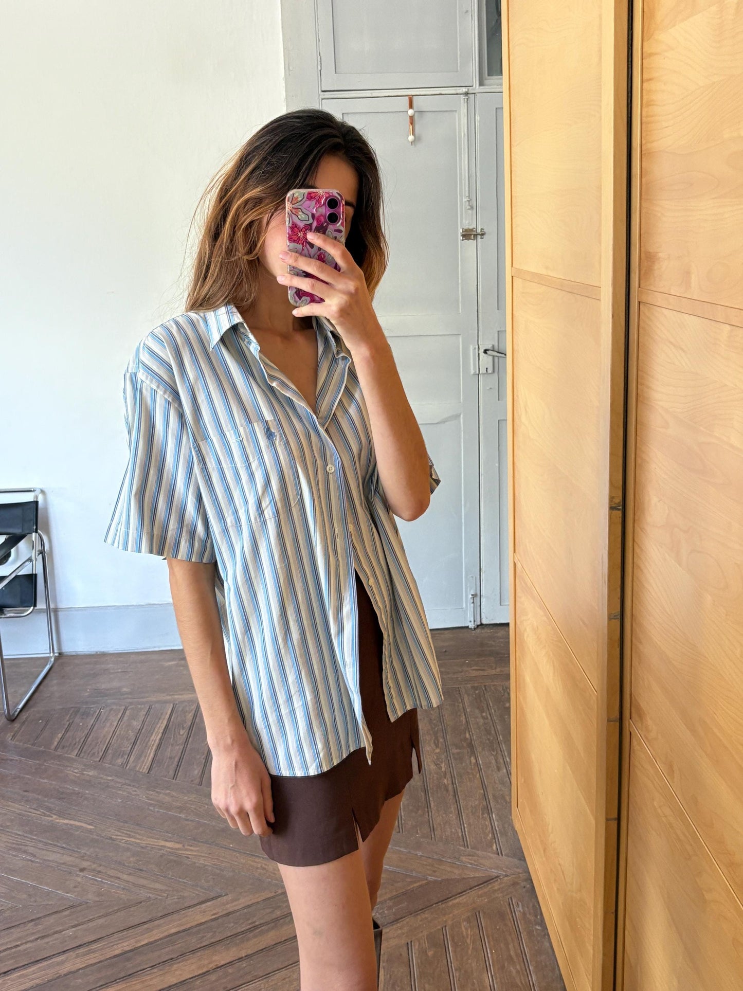 Vintage striped button-down, oversized unisex summer shirt, Forestal Sportswear, breathable cotton, retro classic menswear, shirt dress