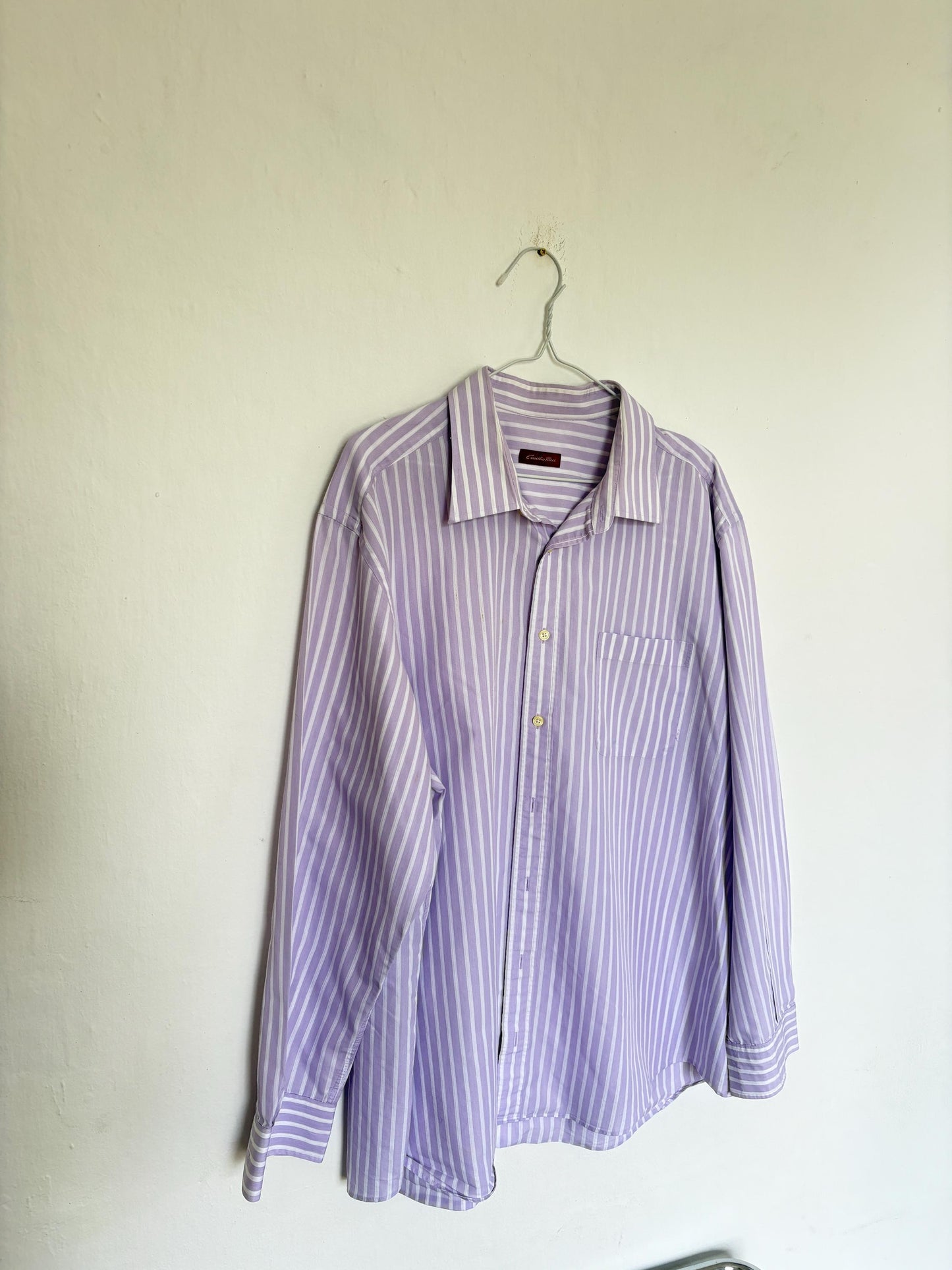 Vintage Emidio Tucci Lavender Stripe Shirt, Men’s Size 8, Cotton oversized button down, Knot tie crop top, Size XL