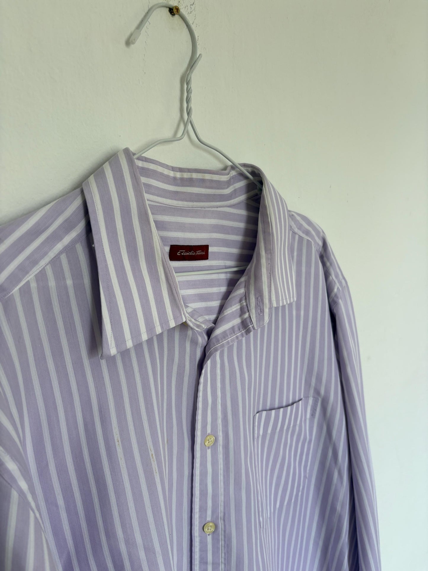Vintage Emidio Tucci Lavender Stripe Shirt, Men’s Size 8, Cotton oversized button down, Knot tie crop top, Size XL