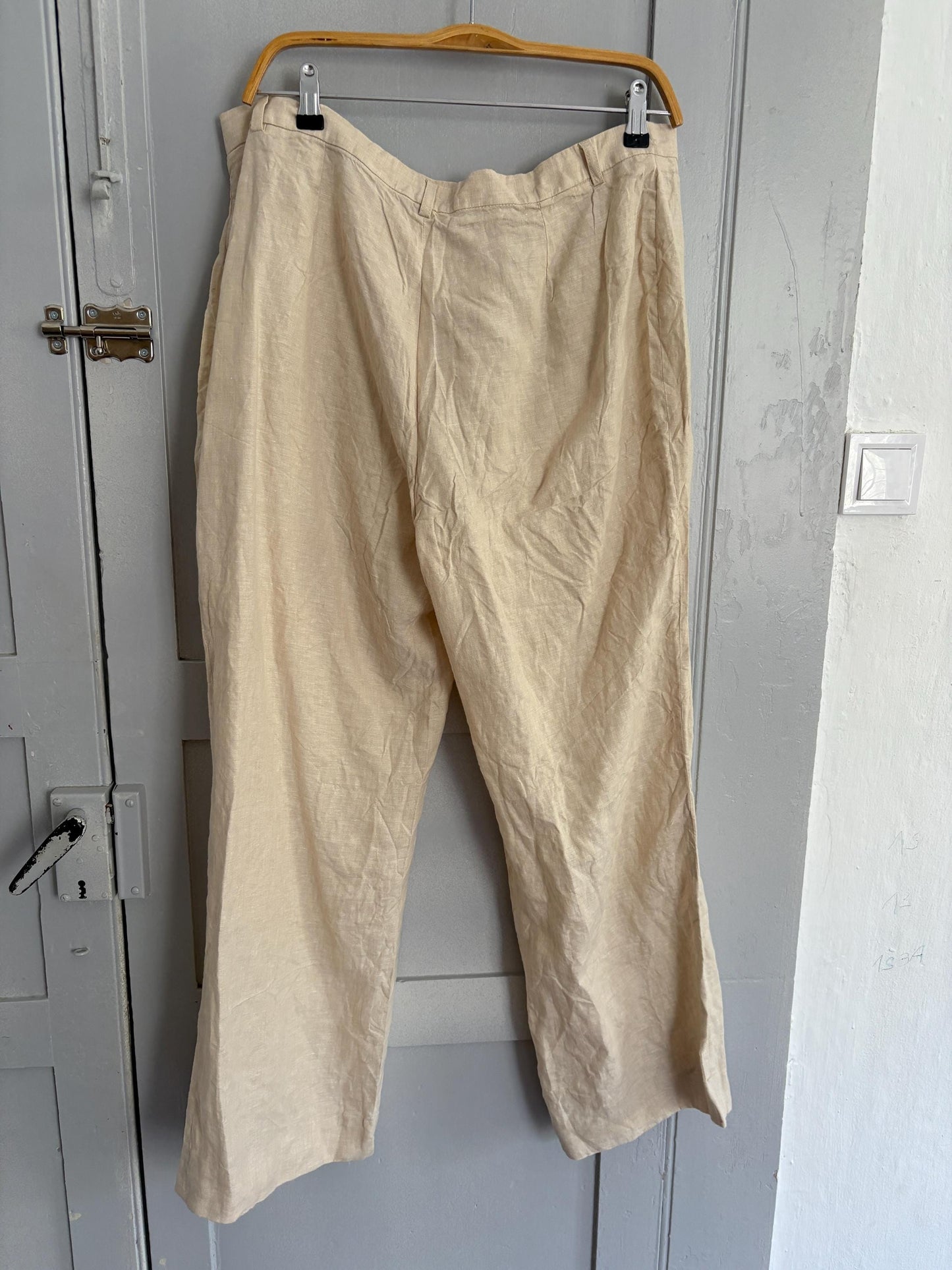 Earthy nagtural Vintage linen pants by El Corte Inglés, Sustainable fashion Wide leg cream beige trousers, Eco friendly Spanish clothing