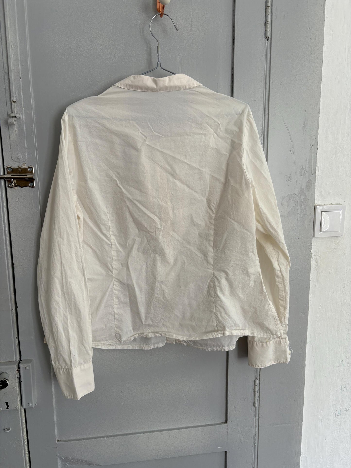 Vintage white button up cotton blouse, Cottage core shirt, Long sleeve dark academia oxford shirt, Formal work wear style, Size M