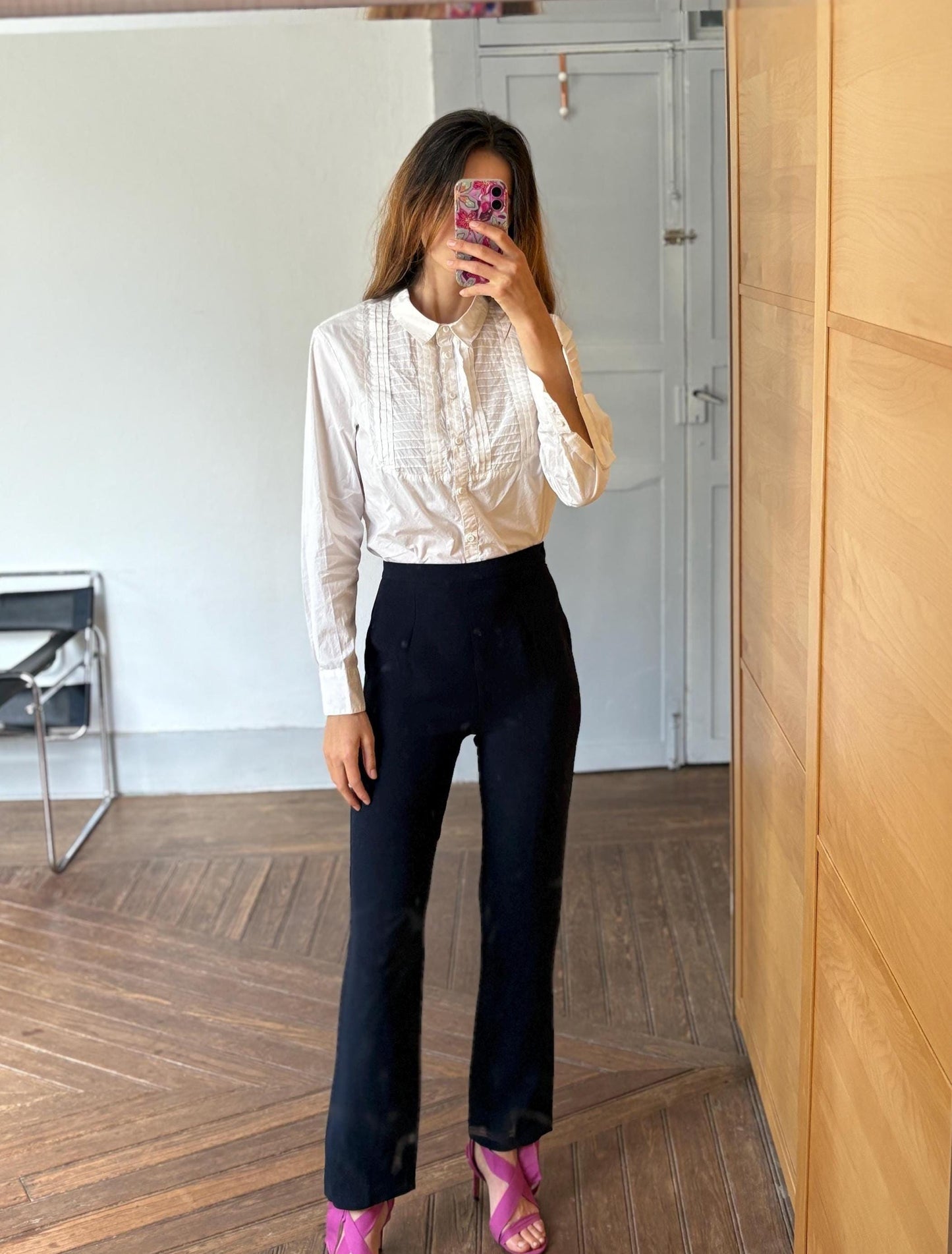 Vintage white button up cotton blouse, Cottage core shirt, Long sleeve dark academia oxford shirt, Formal work wear style, Size M