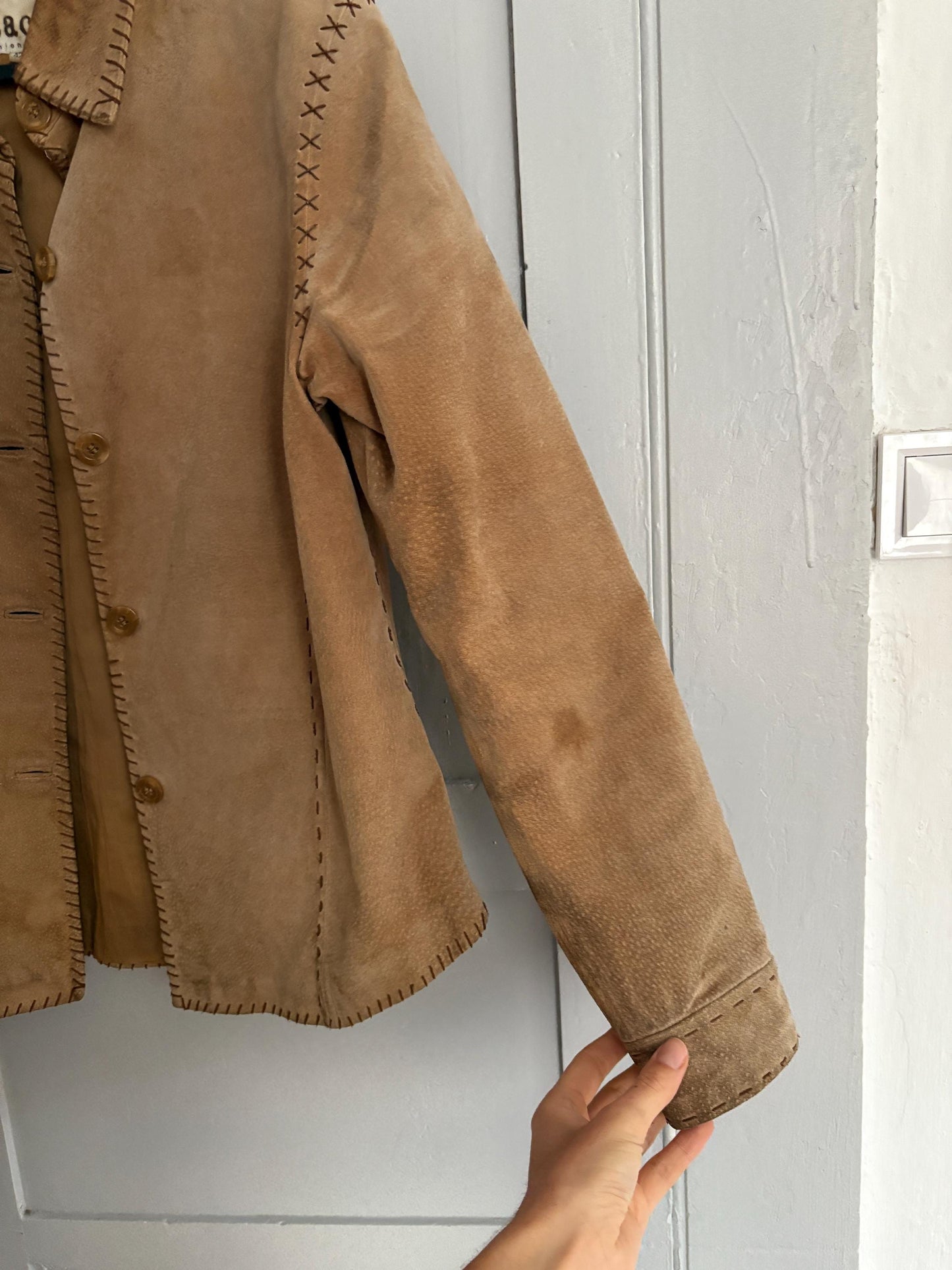 Vintage Brown - tan Leather Jacket – Genuine Pigskin Western Boho Blazer