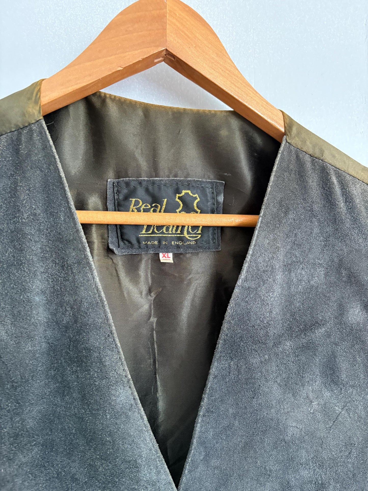 Vintage Genuine Leather Vest Made in England Suede Button-Up Gilet Unisex Western Boho Waistcoat Men's XL