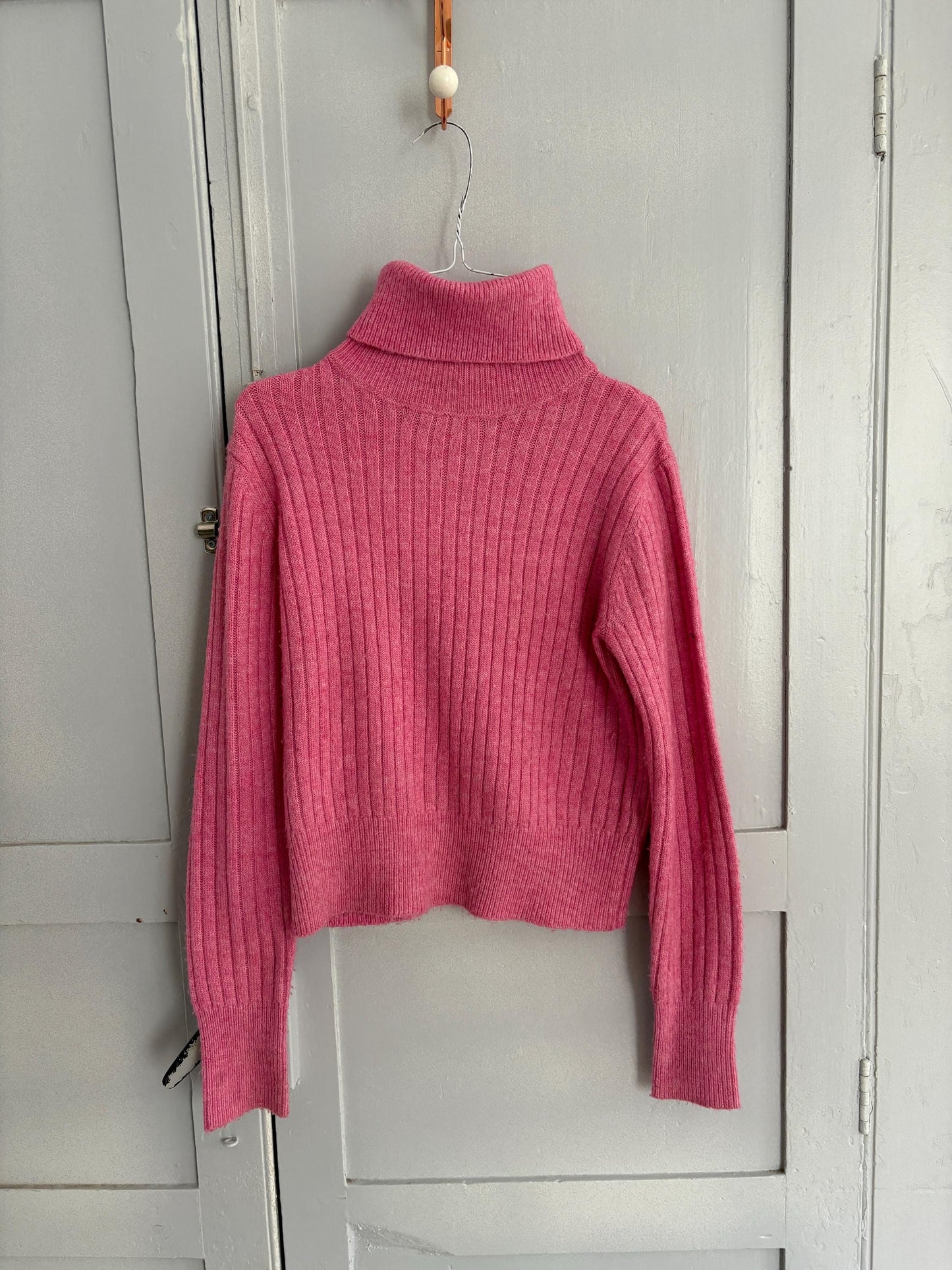 Vintage Barbiecore Bright Pink Turtleneck Jumper – El Corte Inglés Knit Sweater, Size S