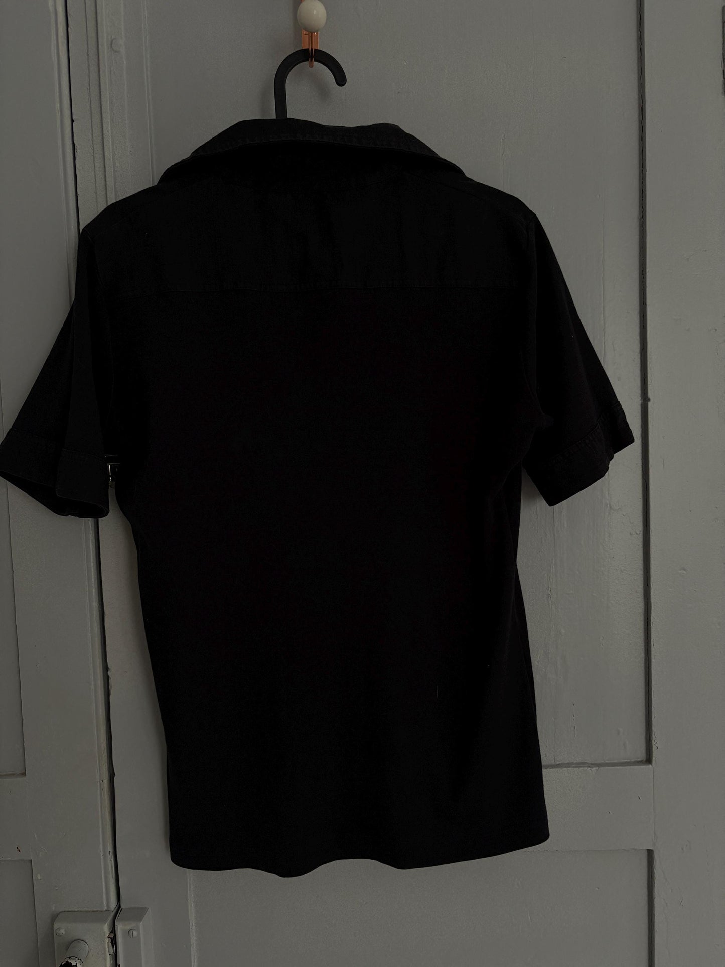 Vintage Carolina Herrera Black Shirt – Gold Button Detail Cotton Polo Style Top Size M