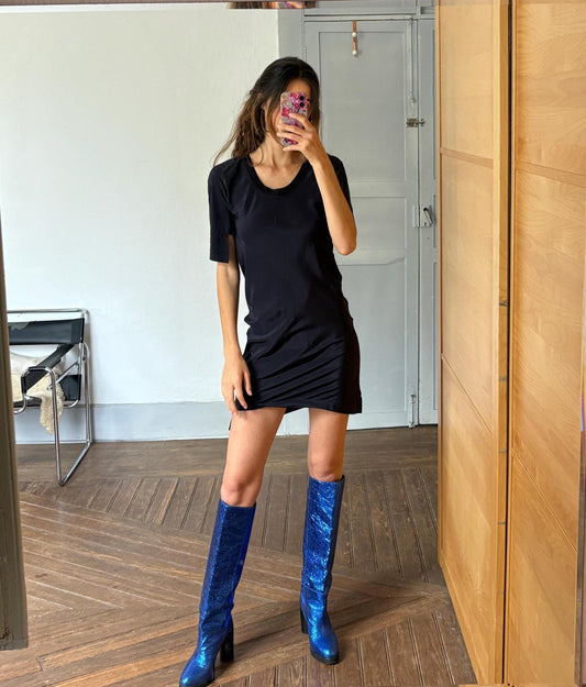 Sonia by Sonia Rykiel black mini dress - silk front cotton back new with tags -secondhand French designer chic outfit, Size S