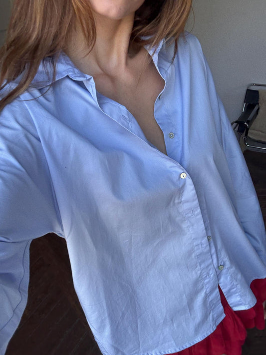 Vintage Pedro del Hierro soft blue button down shirt, Size S UK 8 US 4, chic elegant classic aesthetic blouse