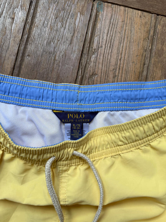 Vintage Ralph Lauren yellow swim shorts men’s XL swimwear retro beach trunks elastic waist