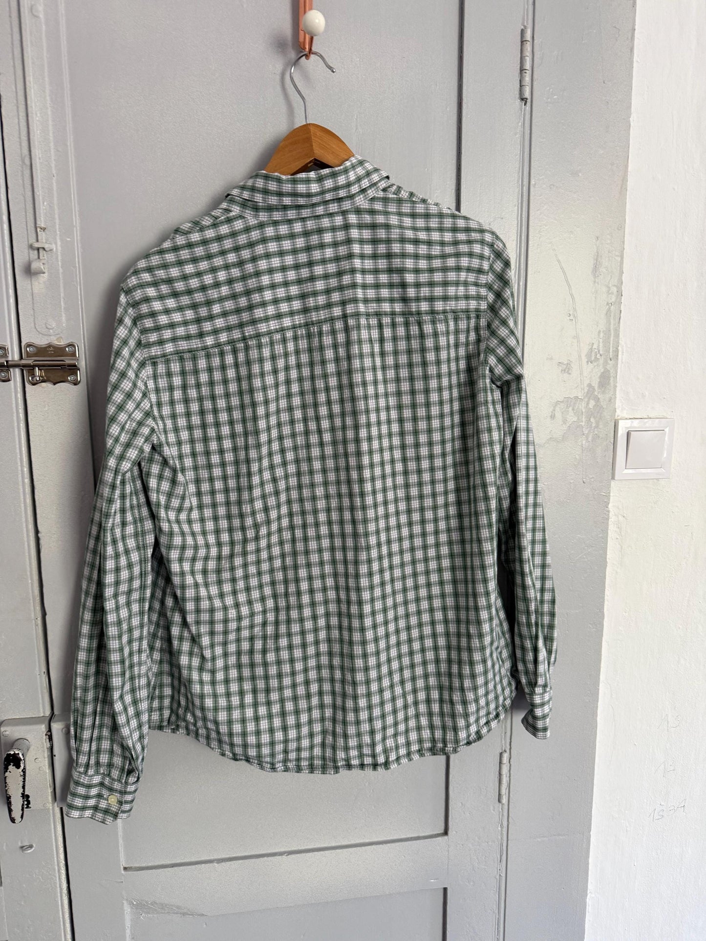 Vintage Thomas Burberry Check Shirt | Green & White 100% Cotton Button-Up | Size L - 44 |