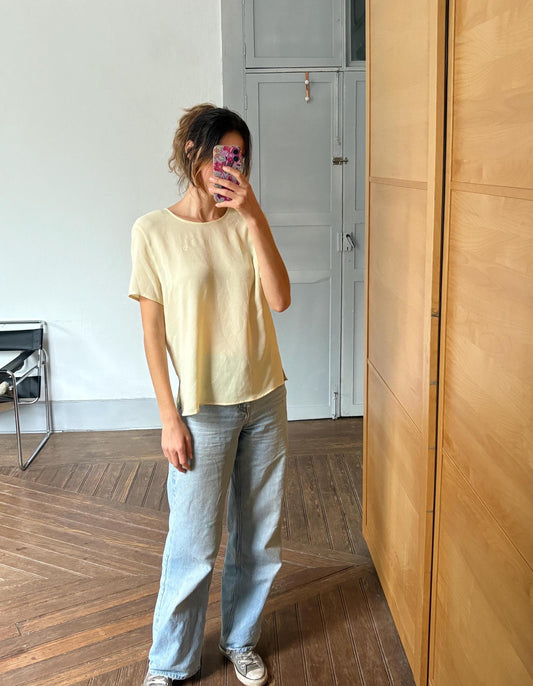 Vintage Burberrys Pastel Yellow Blouse – 90s Minimalist Dream, PRE BURBERRRY ERA