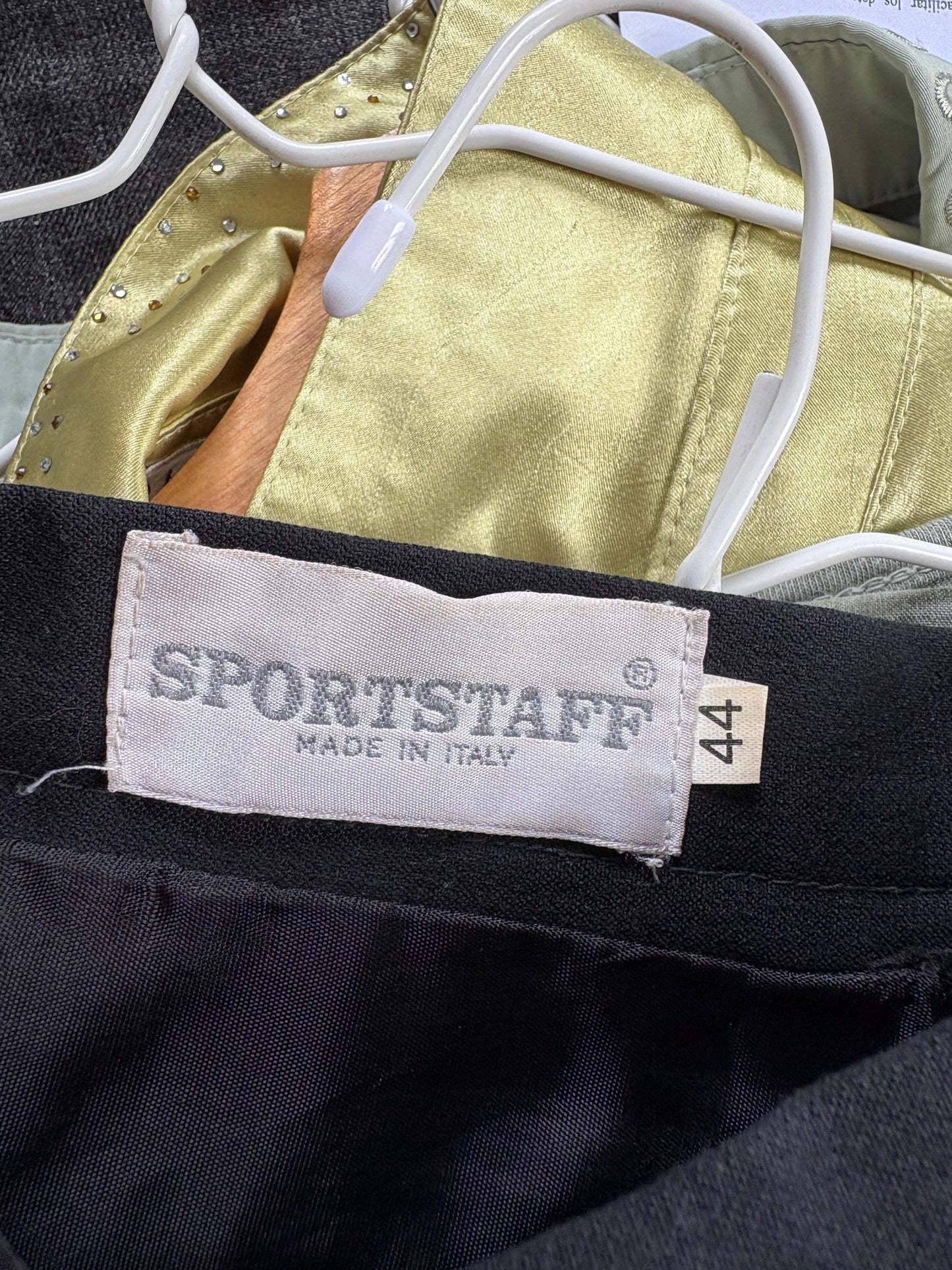 Vintage Black Mini Pencil Skirt by Sportstaff Made in Italy – Elegant Tailored Fit with Back Slit, Size XS - S