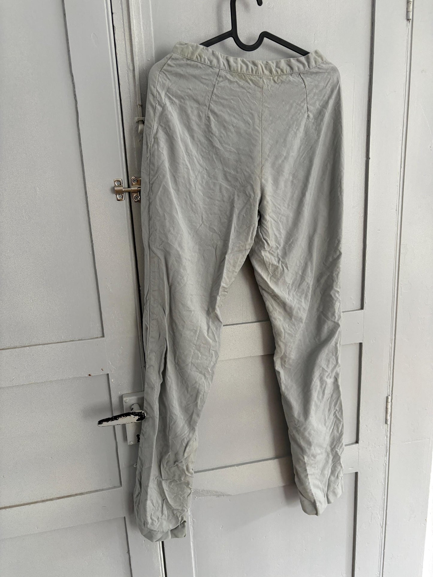 Vintage light blue wool blend look trousers minimal scandi style soft tailored aesthetic slim fit pants