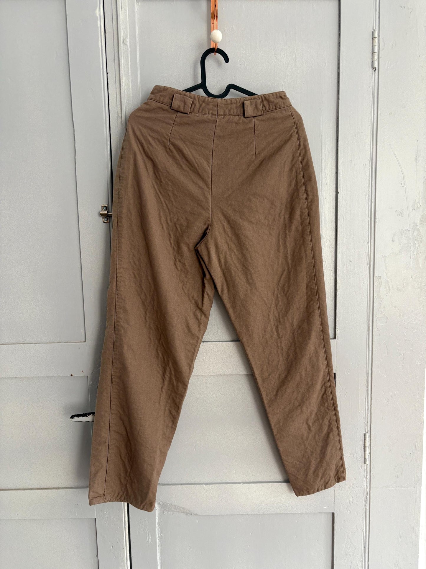 True Vintage Brown Cotton Trousers, Handmade Cottagecore Fit with Pleats & Tapered Leg, Unique antique pants