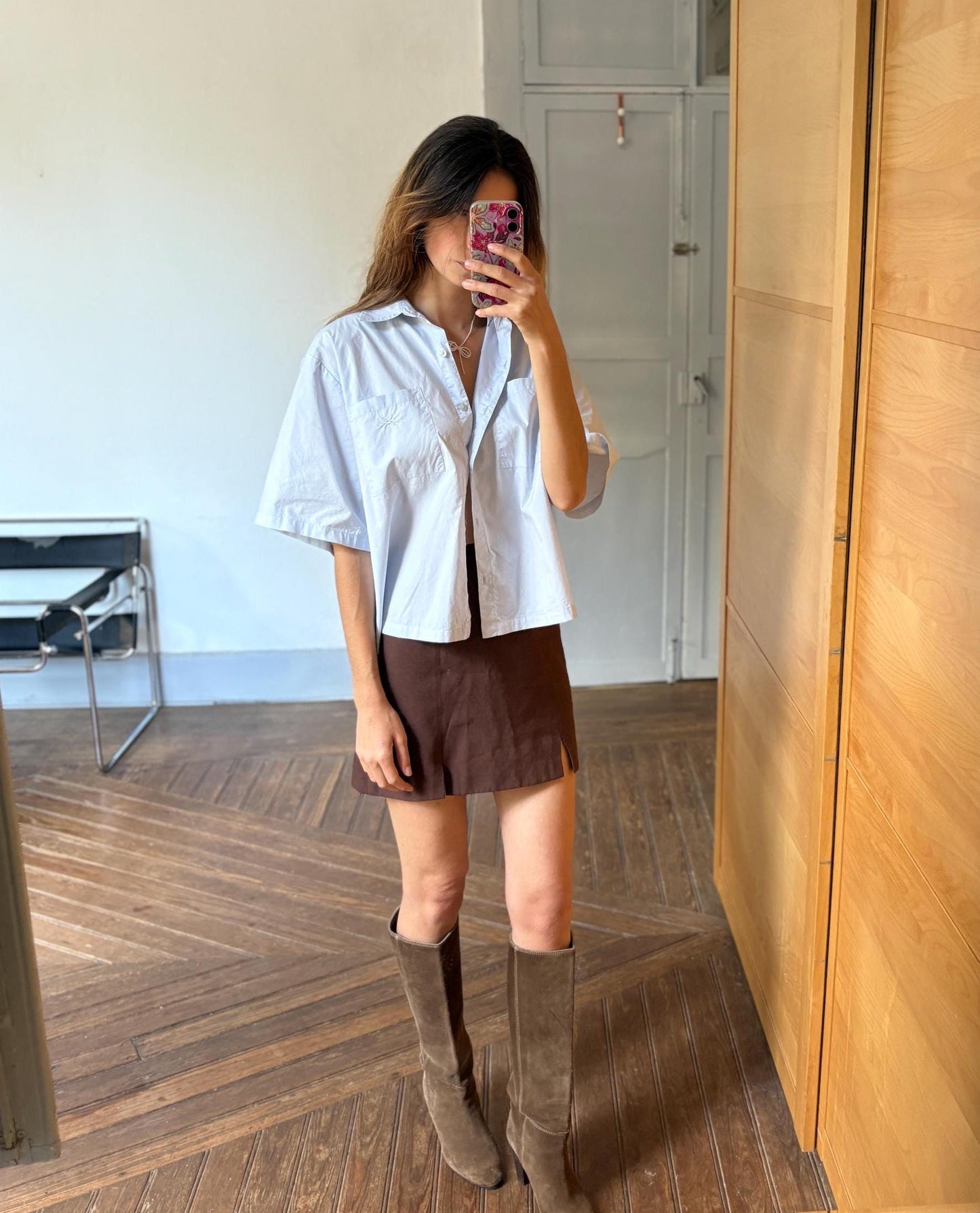 Vintage United Colors of Benetton cropped shirt, Oversized button down light blue crisp woman blouse