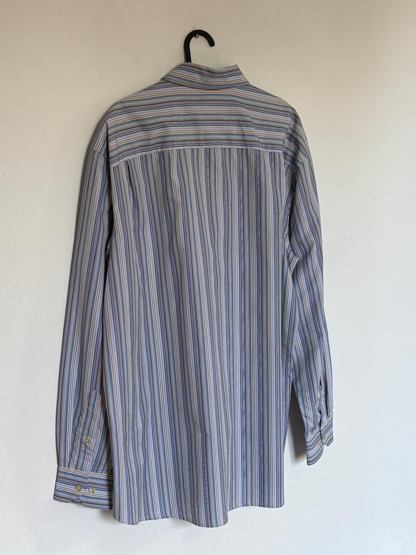 Vintage Emidio Tucci Mens Button Down Shirt Striped Cotton Blend Size 7 Secondhand Oversized Fit, Size M- L