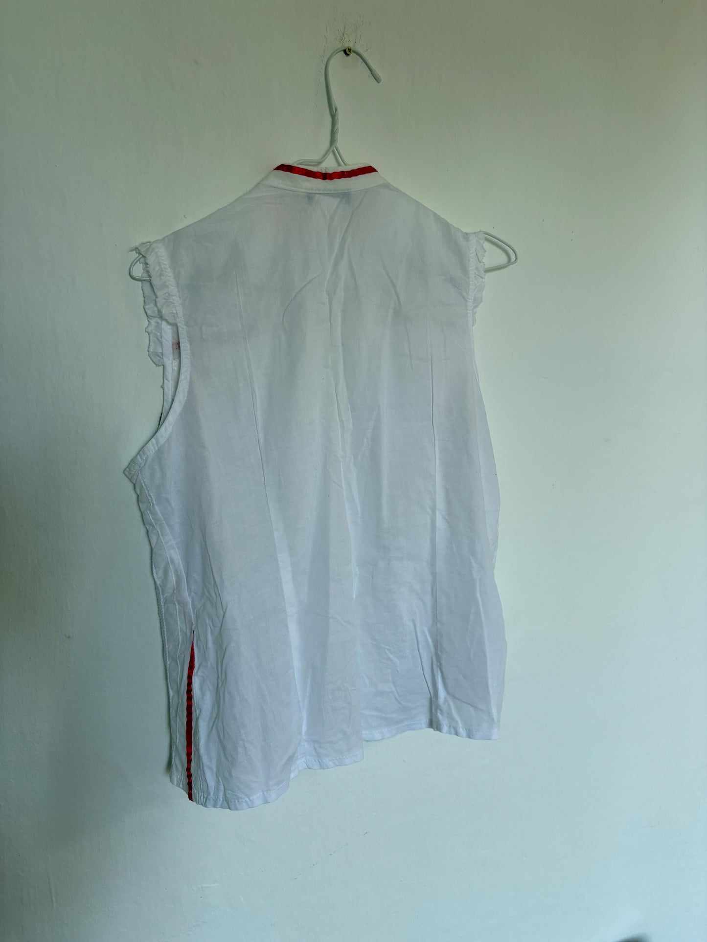 Vintage Sleeveless Woman Blouse – Festive Cotton Top by Santi RQ – Unique Striped Design – Size S-M