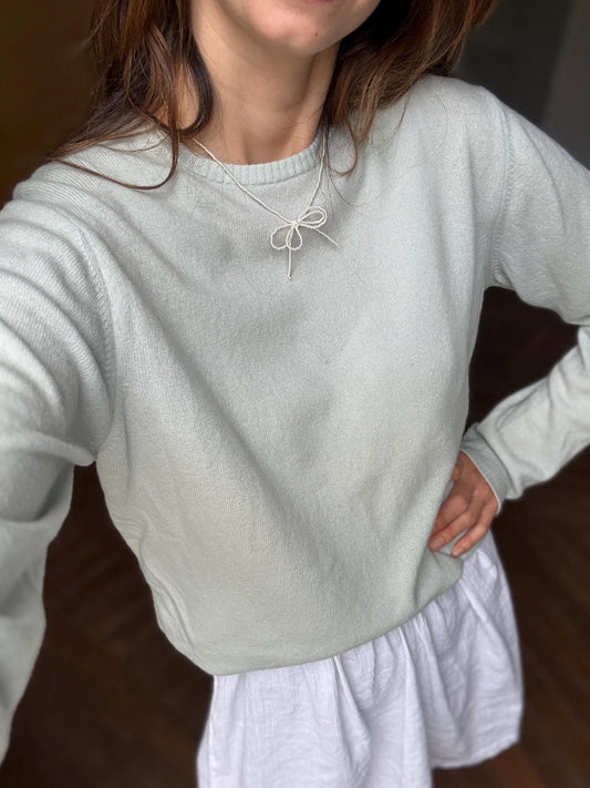 Vintage Sisley Wool Jumper – Pure New Wool – Made in Italy – Soft Sage Green Knit – Size M