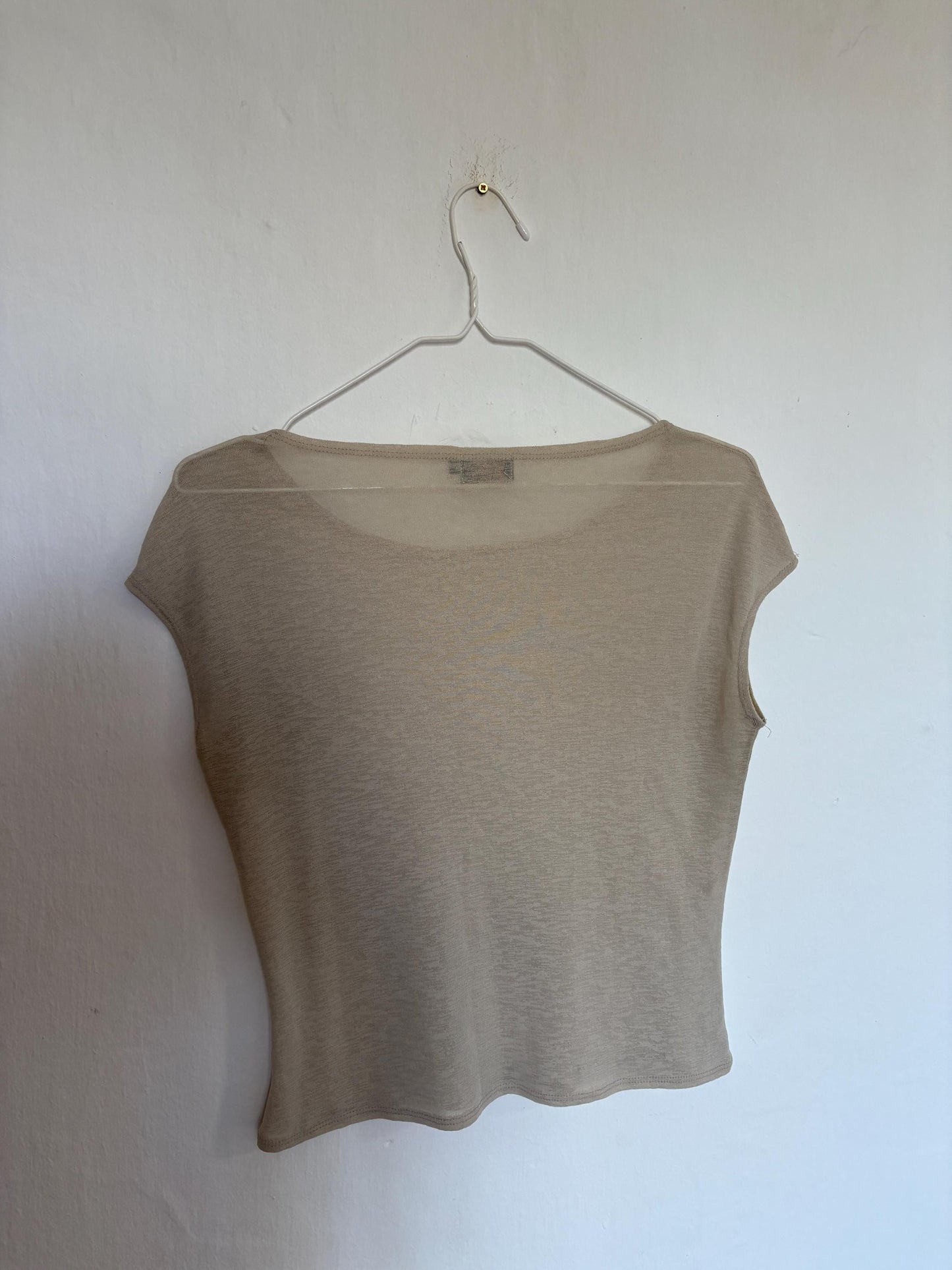 Vintage Blue Note Sheer Camisole – Lightweight See-Through Top – Elegant Beige Summer Blouse, Size S