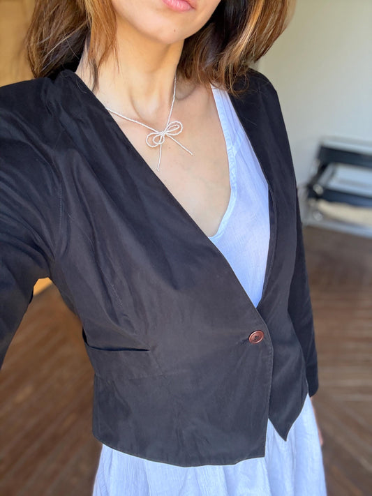 Vintage black woman blazer, Mezzanino tailored cropped jacket, minimalist chic vest, size S