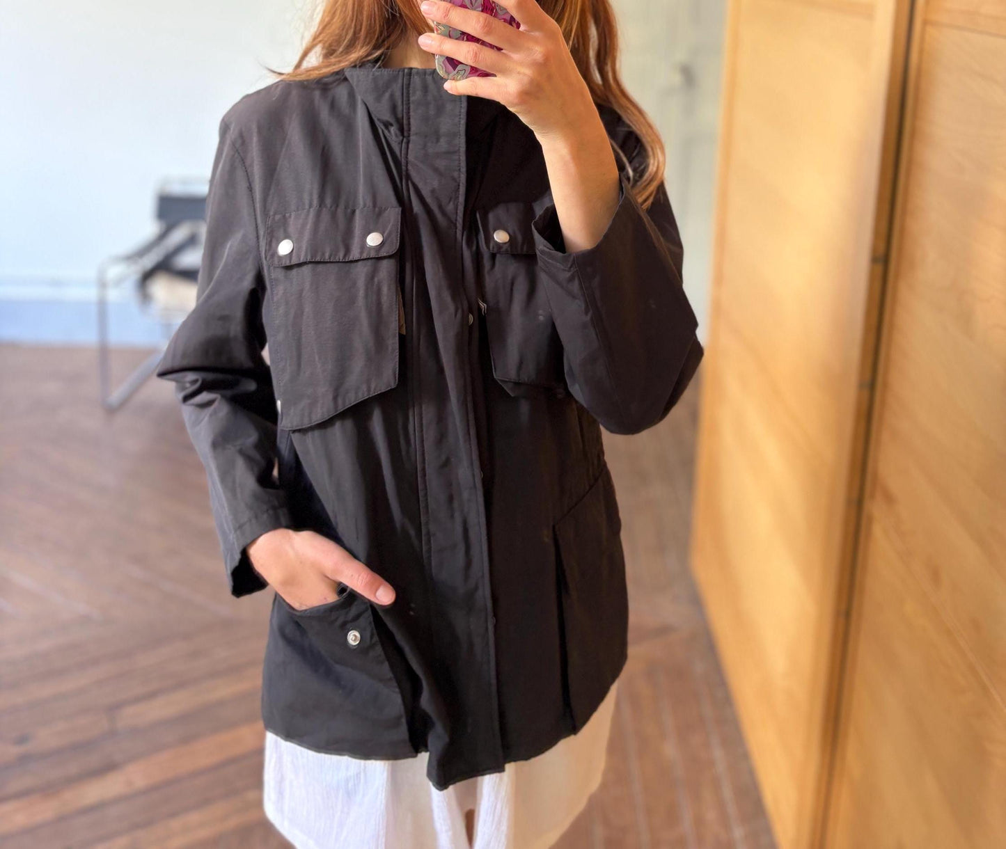 Vintage United Colors of Benetton coat, Black utility jacket, Size 48, Streetwear minimalist clothing piece