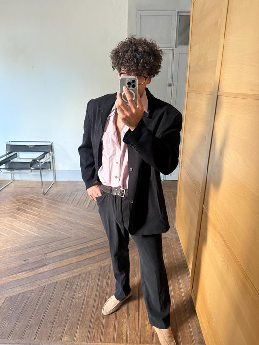 Brice vintage black pinstripe suit set blazer + trousers French tailored menswear EU 52 smart classic formal 90s aesthetic size XL